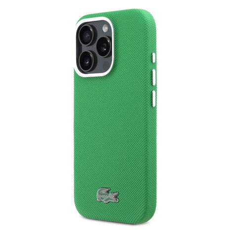 Lacoste Lacoste iPhone 16 Pro Back cover case - MagSafe - Metal Edges - Iconic Petit Pique Logo - Estragon Green
