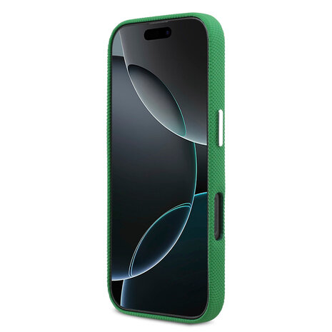 Lacoste Lacoste iPhone 16 Pro Backcover hoesje - MagSafe - Metal Edges - Iconic Petit Pique Logo - Estragon Green Lacoste Lacoste iPhone 16 Pro Backcover hoesje - MagSafe - Metal Edges - Iconic Petit Pique Logo - Estragon Green