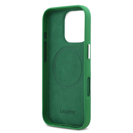 Lacoste Lacoste iPhone 16 Pro Backcover hoesje - MagSafe - Metal Edges - Iconic Petit Pique Logo - Estragon Green Lacoste Lacoste iPhone 16 Pro Backcover hoesje - MagSafe - Metal Edges - Iconic Petit Pique Logo - Estragon Green
