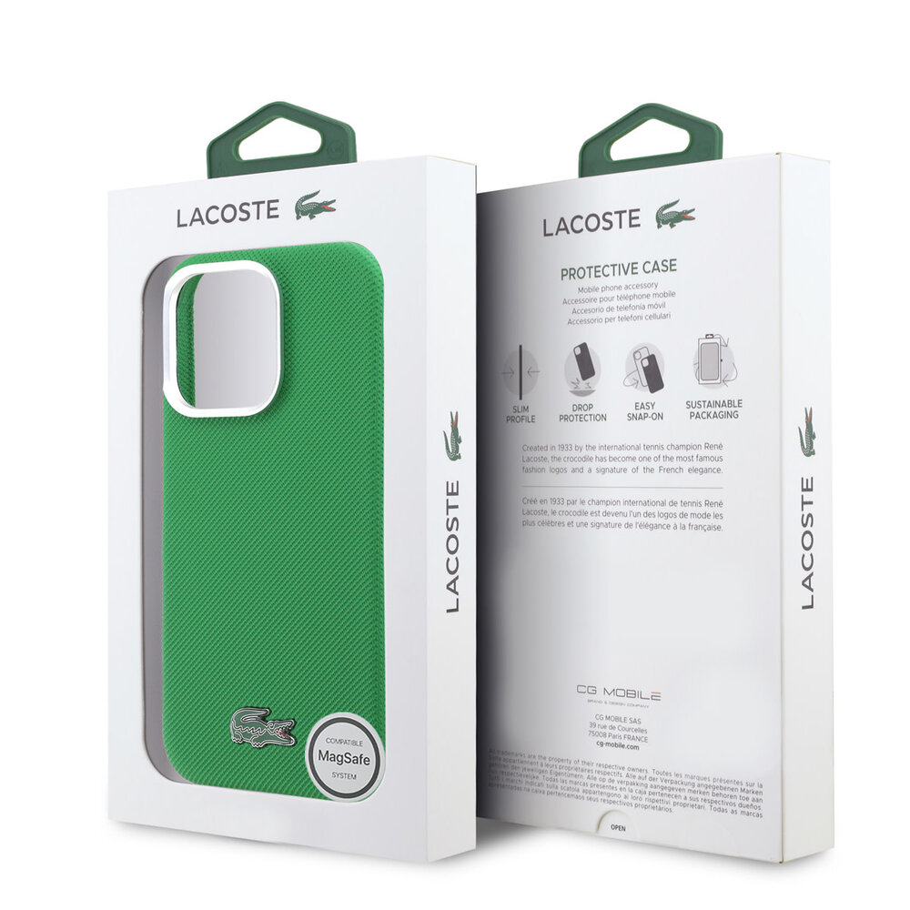Lacoste Lacoste iPhone 16 Pro Back cover case - MagSafe - Metal Edges - Iconic Petit Pique Logo - Estragon Green