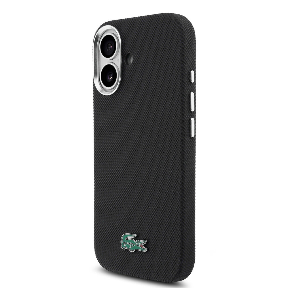 Lacoste Lacoste iPhone 16 Back cover coque - Noir - MagSafe - Metal Edges - Iconic Petit Pique Logo Lacoste Lacoste iPhone 16 Back cover coque - Noir - MagSafe - Metal Edges - Iconic Petit Pique Logo