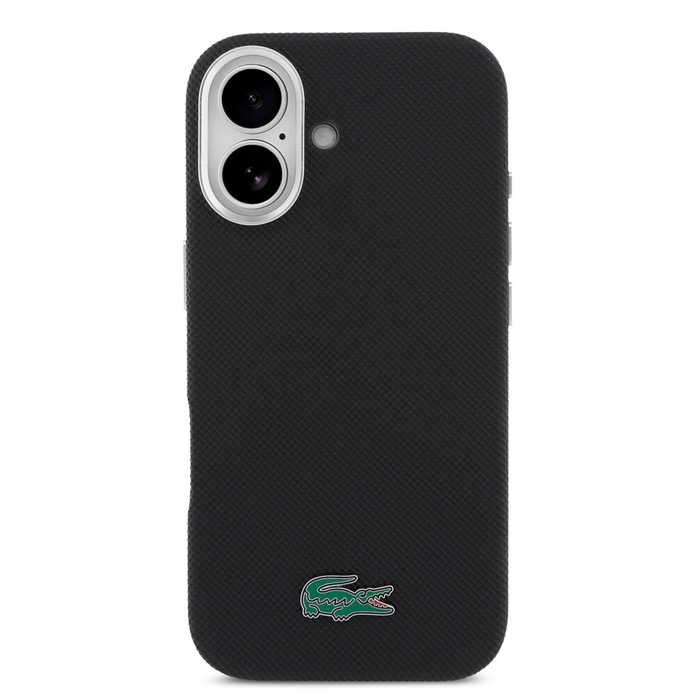 Lacoste Lacoste iPhone 16 Back cover case - MagSafe - Metal Edges - Iconic Petit Pique Logo - Black