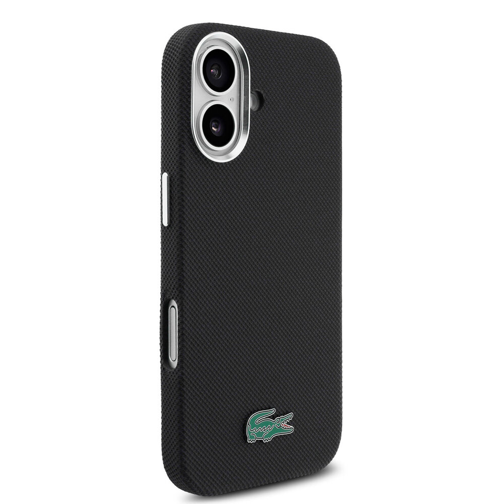 Lacoste Lacoste iPhone 16 Back cover case - MagSafe - Metal Edges - Iconic Petit Pique Logo - Black