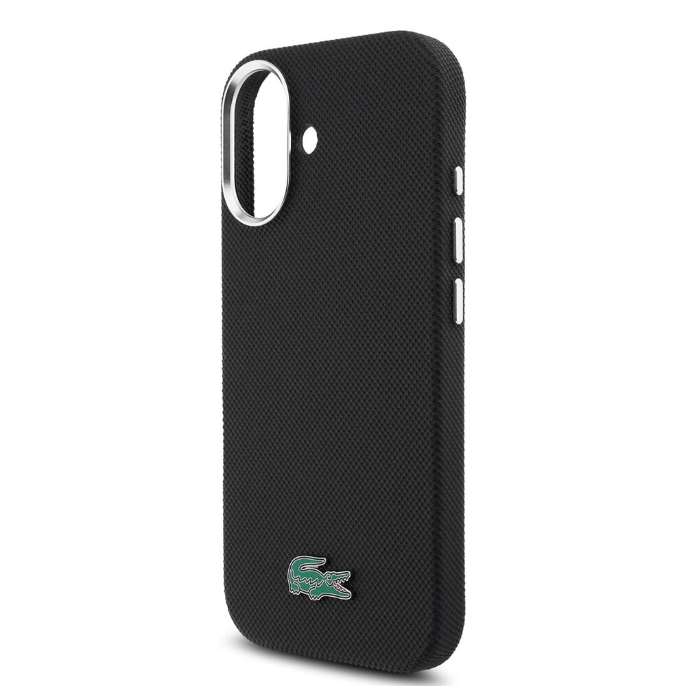 Lacoste Lacoste iPhone 16 Back cover coque - Noir - MagSafe - Metal Edges - Iconic Petit Pique Logo Lacoste Lacoste iPhone 16 Back cover coque - Noir - MagSafe - Metal Edges - Iconic Petit Pique Logo