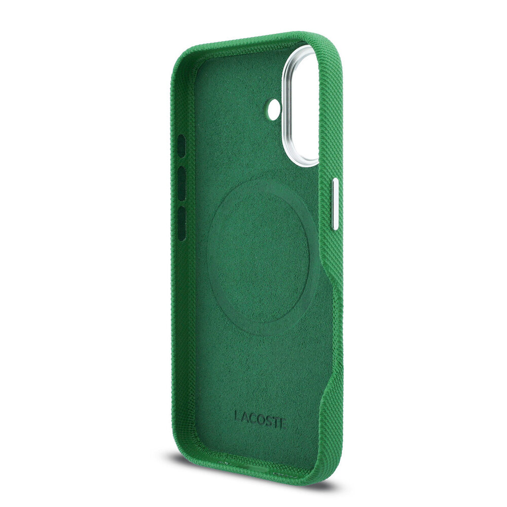 Lacoste Lacoste iPhone 16 Back cover case - MagSafe - Metal Edges - Iconic Petit Pique Logo - Estragon Green