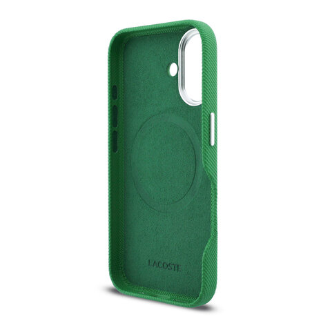 Lacoste Lacoste iPhone 16 Backcover hoesje - MagSafe - Metal Edges - Iconic Petit Pique Logo - Estragon Green Lacoste Lacoste iPhone 16 Backcover hoesje - MagSafe - Metal Edges - Iconic Petit Pique Logo - Estragon Green