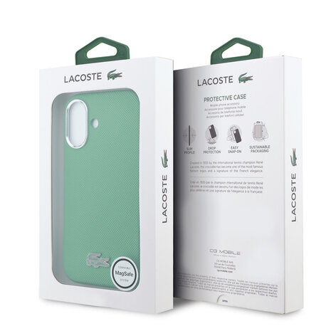 Lacoste Lacoste iPhone 16 Back cover case - MagSafe - Metal Edges - Iconic Petit Pique Logo - Estragon Green