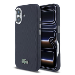 Lacoste iPhone 16 Back cover coque - Navy - MagSafe - Metal Edges - Iconic Petit Pique Logo