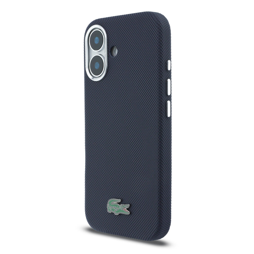 Lacoste Lacoste iPhone 16 Backcover hoesje - MagSafe - Metal Edges - Iconic Petit Pique Logo - Navy Lacoste Lacoste iPhone 16 Backcover hoesje - MagSafe - Metal Edges - Iconic Petit Pique Logo - Navy
