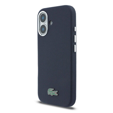 Lacoste Lacoste iPhone 16 Backcover hoesje - MagSafe - Metal Edges - Iconic Petit Pique Logo - Navy Lacoste Lacoste iPhone 16 Backcover hoesje - MagSafe - Metal Edges - Iconic Petit Pique Logo - Navy