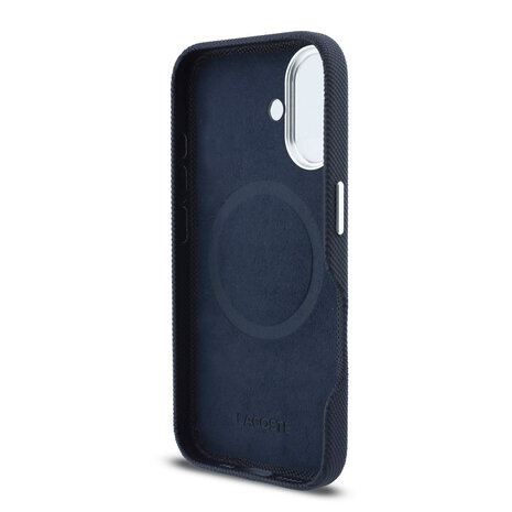 Lacoste Lacoste iPhone 16 Back cover case - MagSafe - Metal Edges - Iconic Petit Pique Logo - Navy