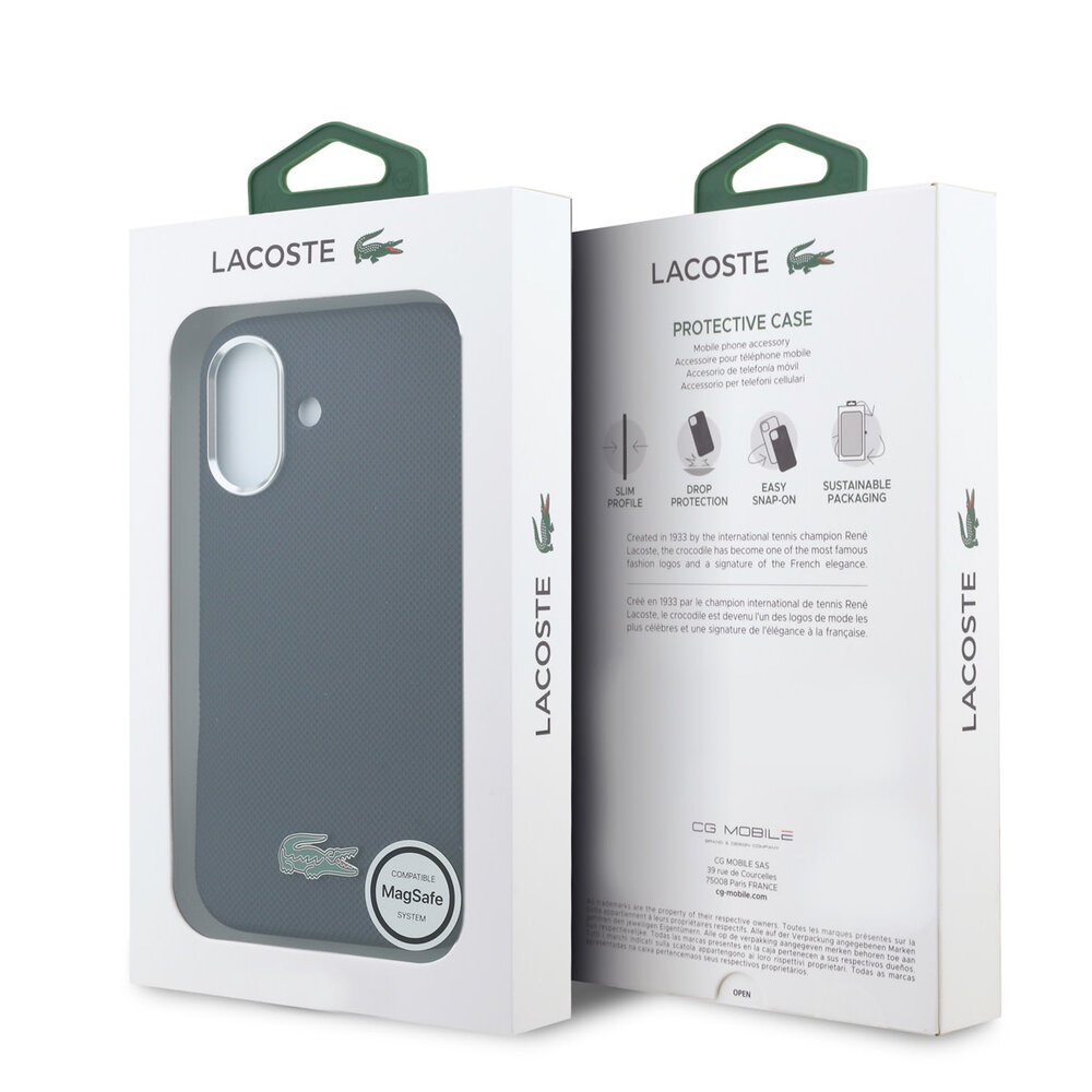 Lacoste Lacoste iPhone 16 Back cover case - MagSafe - Metal Edges - Iconic Petit Pique Logo - Navy