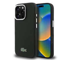 Lacoste Lacoste iPhone 16 Pro Max Back cover case - MagSafe - Metal Edges - Iconic Petit Pique Logo - Black