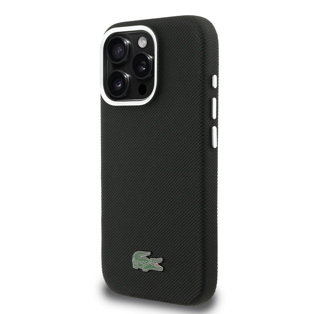 Lacoste Lacoste iPhone 16 Pro Max Back cover case - MagSafe - Metal Edges - Iconic Petit Pique Logo - Black