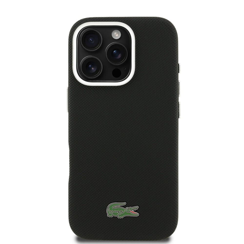 Lacoste Lacoste iPhone 16 Pro Max Backcover hoesje - MagSafe - Metal Edges - Iconic Petit Pique Logo - Zwart