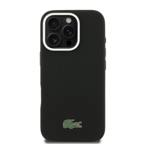 Lacoste Lacoste iPhone 16 Pro Max Back cover case - MagSafe - Metal Edges - Iconic Petit Pique Logo - Black