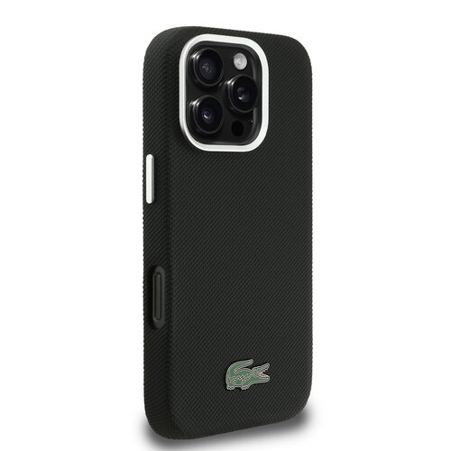 Lacoste Lacoste iPhone 16 Pro Max Backcover hoesje - MagSafe - Metal Edges - Iconic Petit Pique Logo - Zwart