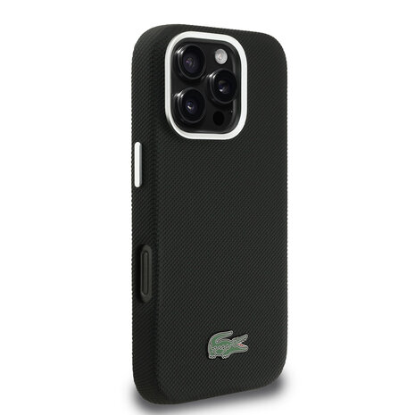 Lacoste Lacoste iPhone 16 Pro Max Back cover case - MagSafe - Metal Edges - Iconic Petit Pique Logo - Black
