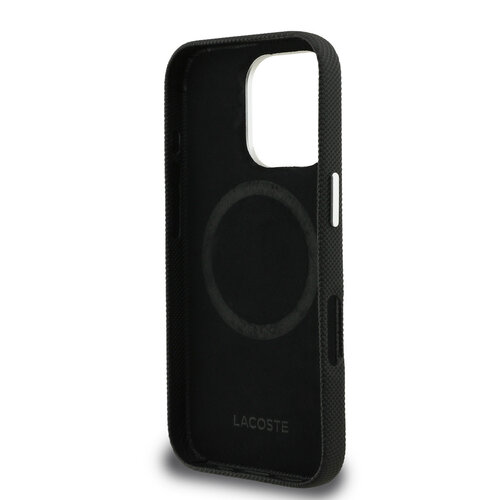 Lacoste Lacoste iPhone 16 Pro Max Backcover hoesje - MagSafe - Metal Edges - Iconic Petit Pique Logo - Zwart