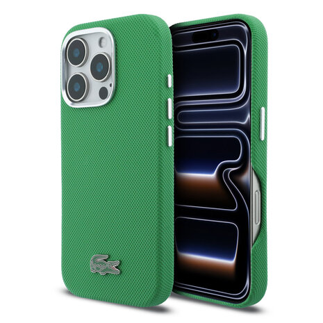 Lacoste Lacoste iPhone 16 Pro Max Back cover case - MagSafe - Metal Edges - Iconic Petit Pique Logo - Estragon Green