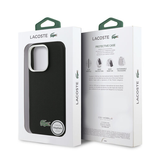 Lacoste Lacoste iPhone 16 Pro Max Back cover case - MagSafe - Metal Edges - Iconic Petit Pique Logo - Black
