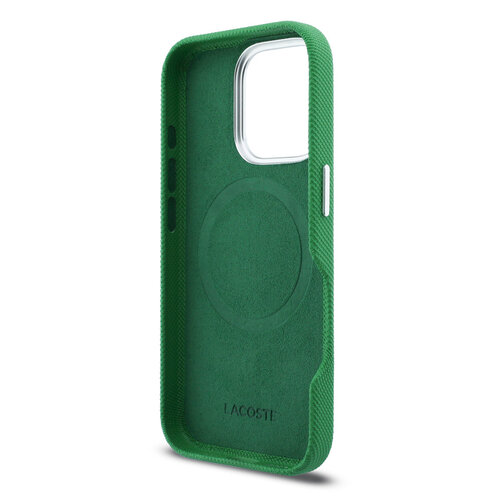 Lacoste Lacoste iPhone 16 Pro Max Back cover case - MagSafe - Metal Edges - Iconic Petit Pique Logo - Estragon Green