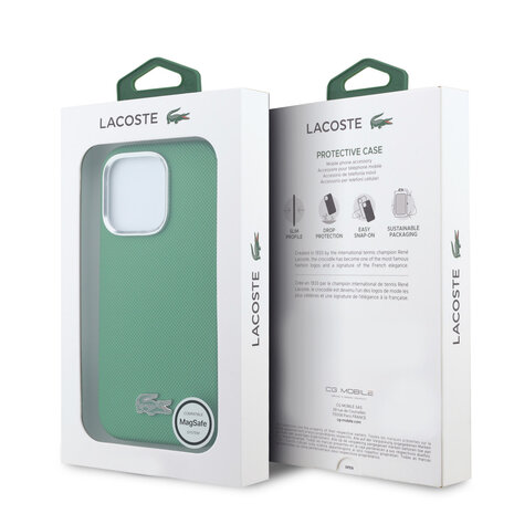 Lacoste Lacoste iPhone 16 Pro Max Back cover coque - Estragon Green - MagSafe - Metal Edges - Iconic Petit Pique Logo