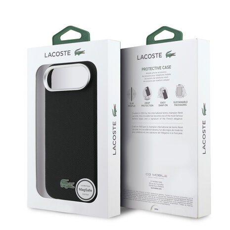 Lacoste Lacoste iPhone 17 Air Backcover hoesje - MagSafe - Metal Edges - Iconic Petit Pique Logo - Zwart