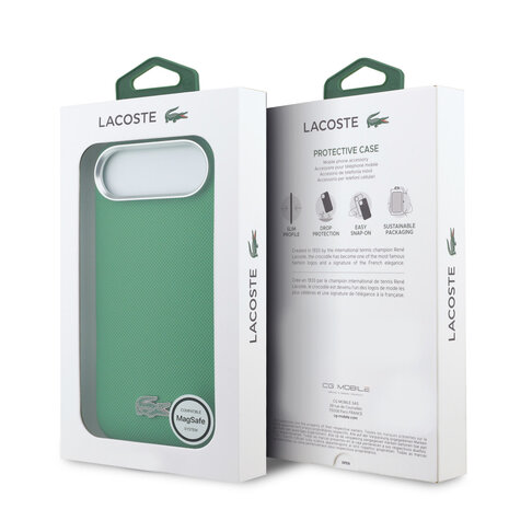 Lacoste Lacoste iPhone 17 Air Back-Cover hul - MagSafe - Metal Edges - Iconic Petit Pique Logo - Estragon Green Lacoste Lacoste iPhone 17 Air Back-Cover hul - MagSafe - Metal Edges - Iconic Petit Pique Logo - Estragon Green