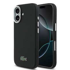 Lacoste iPhone 17 Backcover hoesje - MagSafe - Metal Edges - Iconic Petit Pique Logo - Zwart