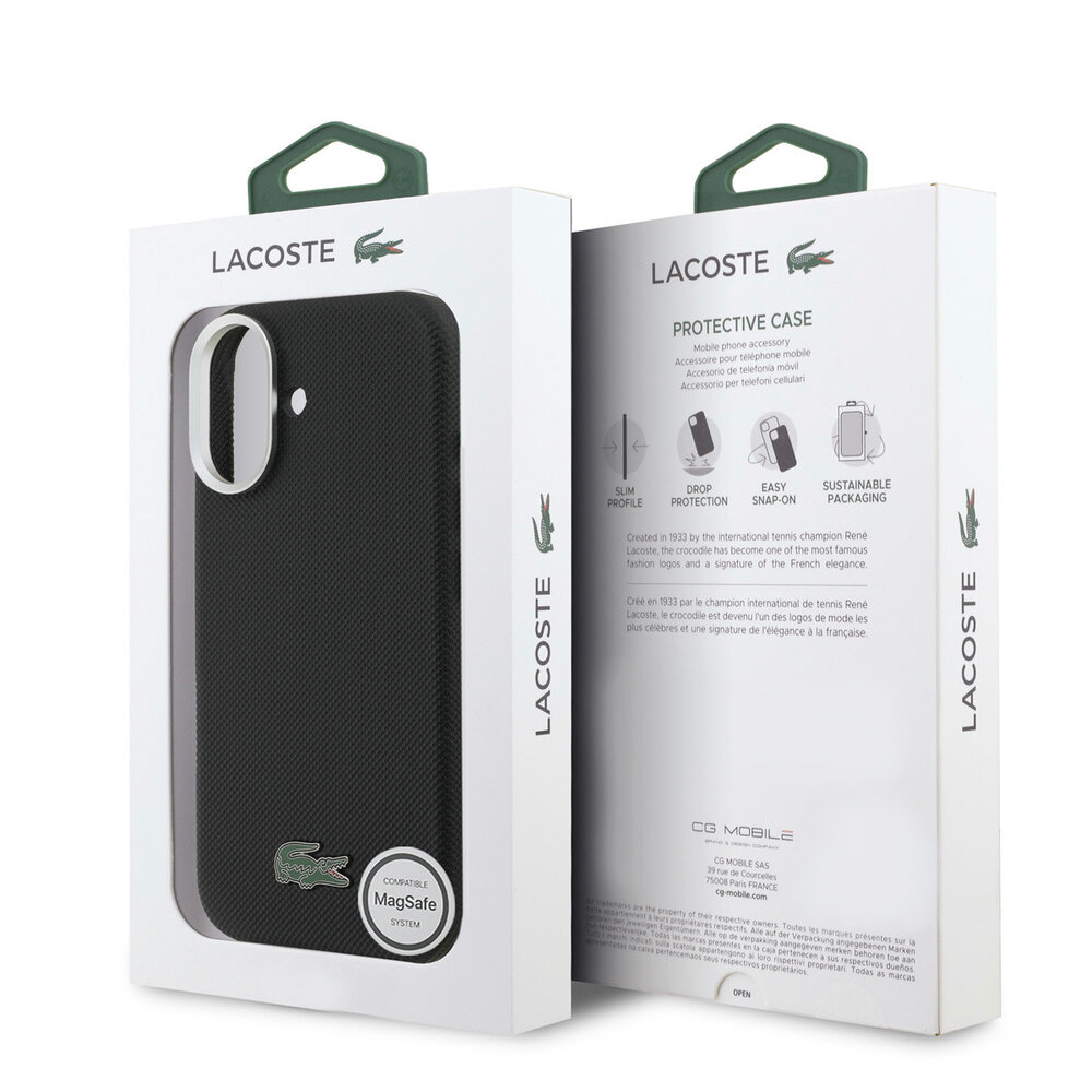 Lacoste Lacoste iPhone 17 Back cover coque - Noir - MagSafe - Metal Edges - Iconic Petit Pique Logo Lacoste Lacoste iPhone 17 Back cover coque - Noir - MagSafe - Metal Edges - Iconic Petit Pique Logo