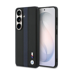 BMW Galaxy S26 Back-Cover hul - MagSafe PU Leather - Perforated Blue Stripe - Schwarz