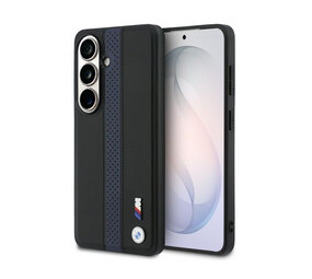 BMW BMW Galaxy S26 Back-Cover hul - MagSafe PU Leather - Perforated Blue Stripe - Schwarz