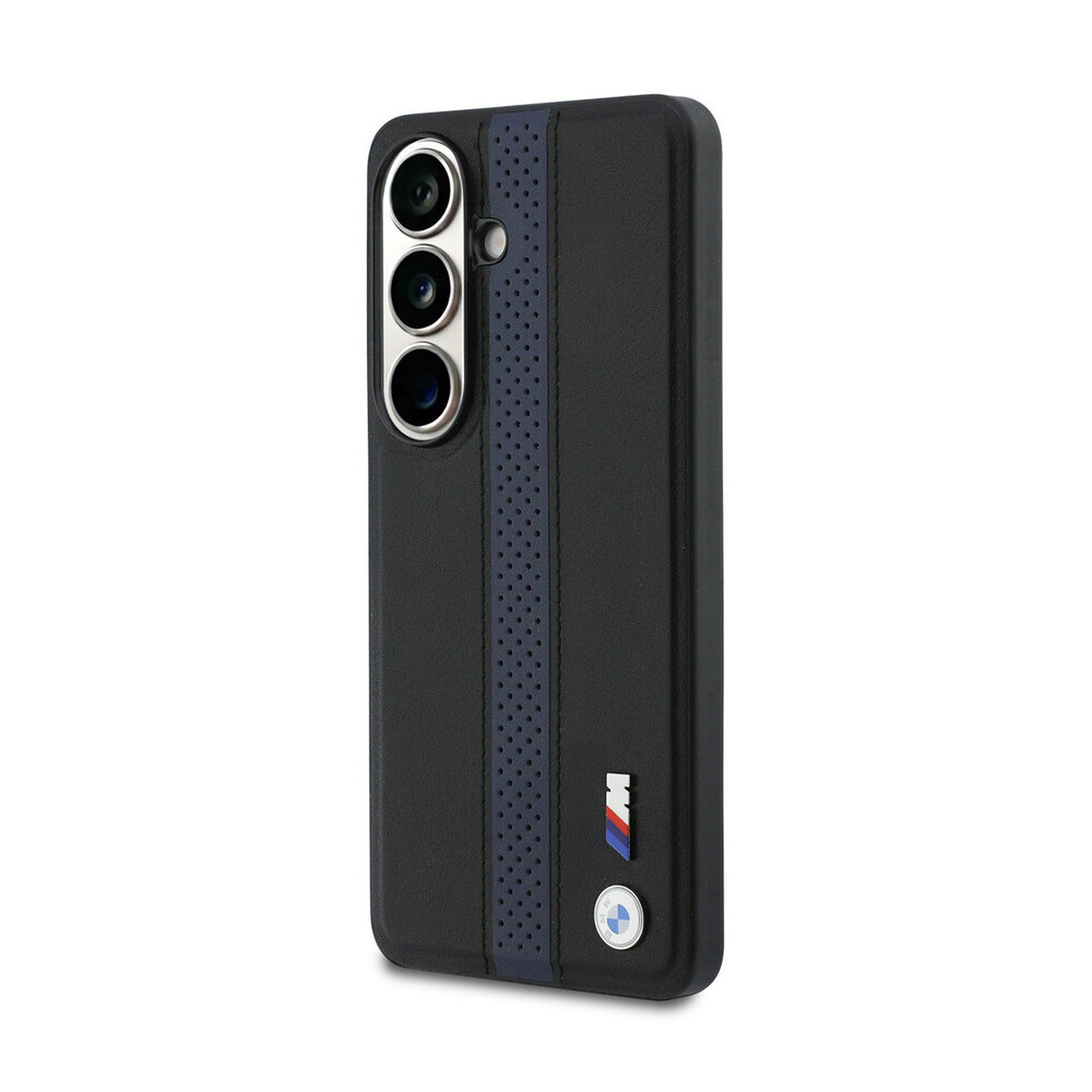 BMW BMW Galaxy S26 Back-Cover hul - MagSafe PU Leather - Perforated Blue Stripe - Schwarz