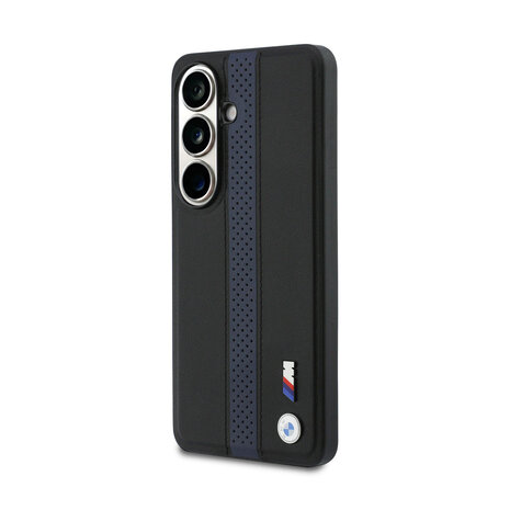 BMW BMW Galaxy S26 Back-Cover hul - MagSafe PU Leather - Perforated Blue Stripe - Schwarz