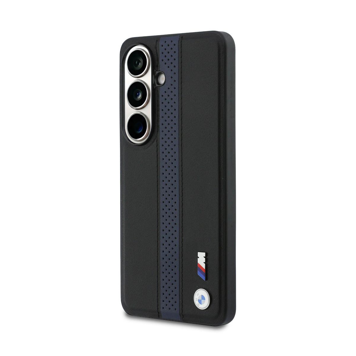 BMW BMW Galaxy S26 Backcover hoesje - MagSafe PU Leather - Perforated Blue Stripe - Zwart, foto 2 van 6