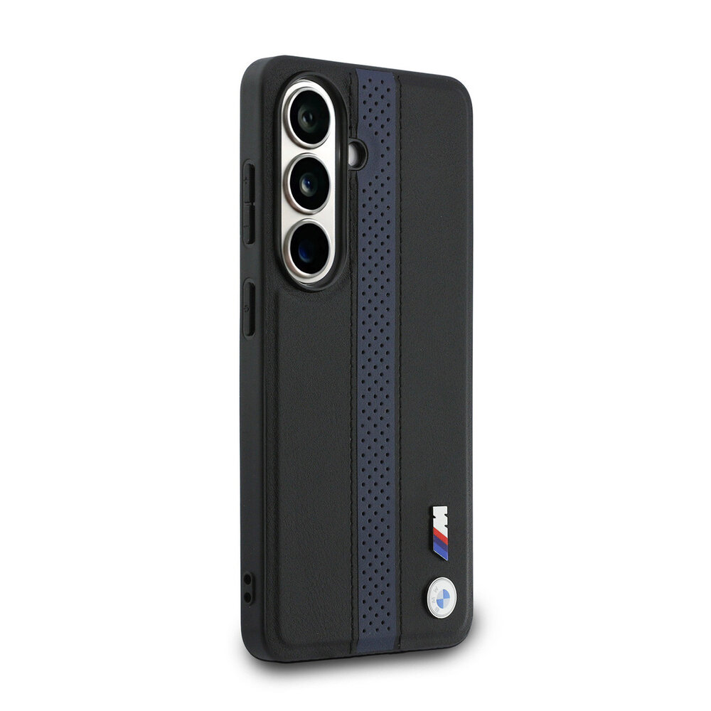 BMW BMW Galaxy S26 Back cover coque - MagSafe PU Leather - Perforated Blue Stripe - Noir