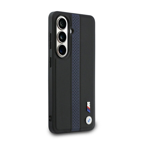 BMW BMW Galaxy S26 Back-Cover hul - MagSafe PU Leather - Perforated Blue Stripe - Schwarz