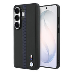 BMW Galaxy S26 Ultra Back cover coque - MagSafe PU Leather - Perforated Blue Stripe - Noir
