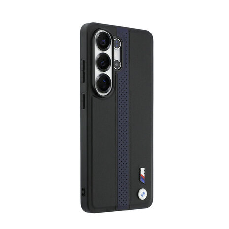 BMW BMW Galaxy S26 Ultra Backcover hoesje - MagSafe PU Leather - Perforated Blue Stripe - Zwart BMW BMW Galaxy S26 Ultra Backcover hoesje - MagSafe PU Leather - Perforated Blue Stripe - Zwart