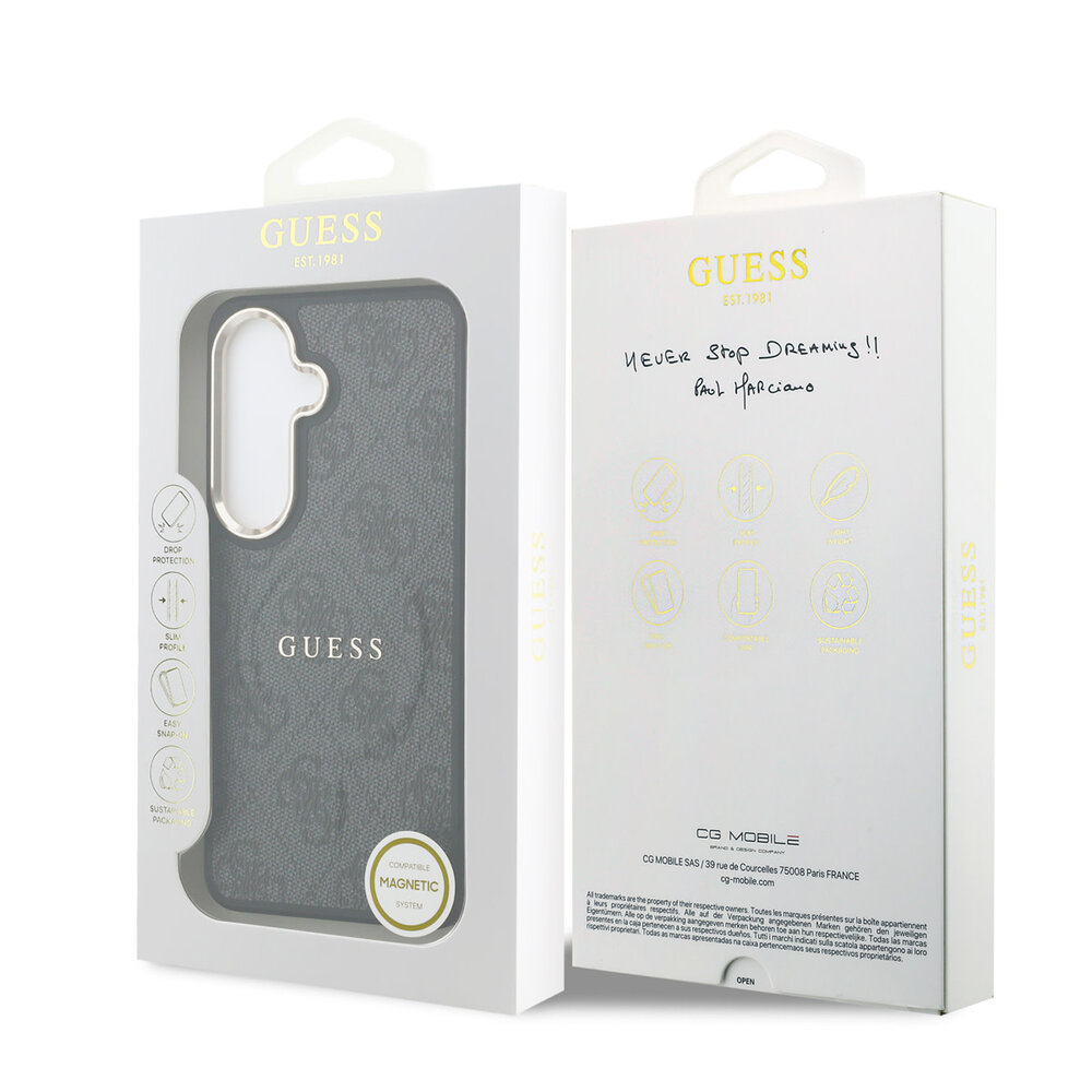 Guess Guess Galaxy S26 Back cover coque - Magsafe PU Leather - 4G Classic Logo - Gold Edge - Noir