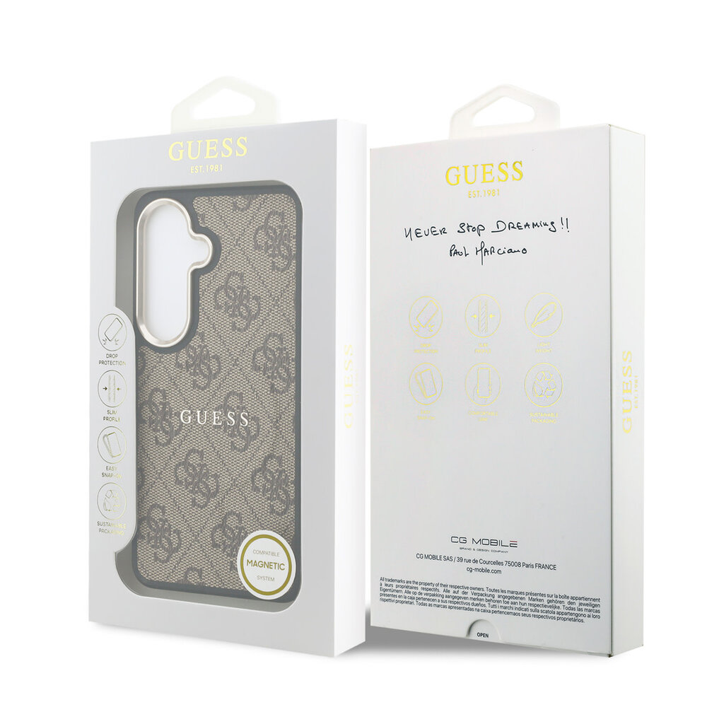 Guess Guess Galaxy S26 Back-Cover hul - Magsafe PU Leather - 4G Classic Logo - Gold Edge - Braun Guess Guess Galaxy S26 Back-Cover hul - Magsafe PU Leather - 4G Classic Logo - Gold Edge - Braun