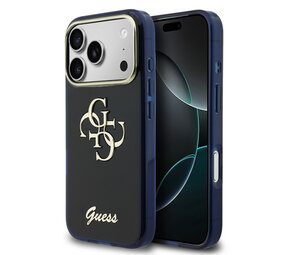 Guess Guess iPhone 17 Pro Max Back cover case - 4G Script Metal Logo - Silver Edge - Navy