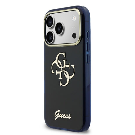 Guess Guess iPhone 17 Pro Max Back cover coque - 4G Script Metal Logo - Silver Edge - Navy