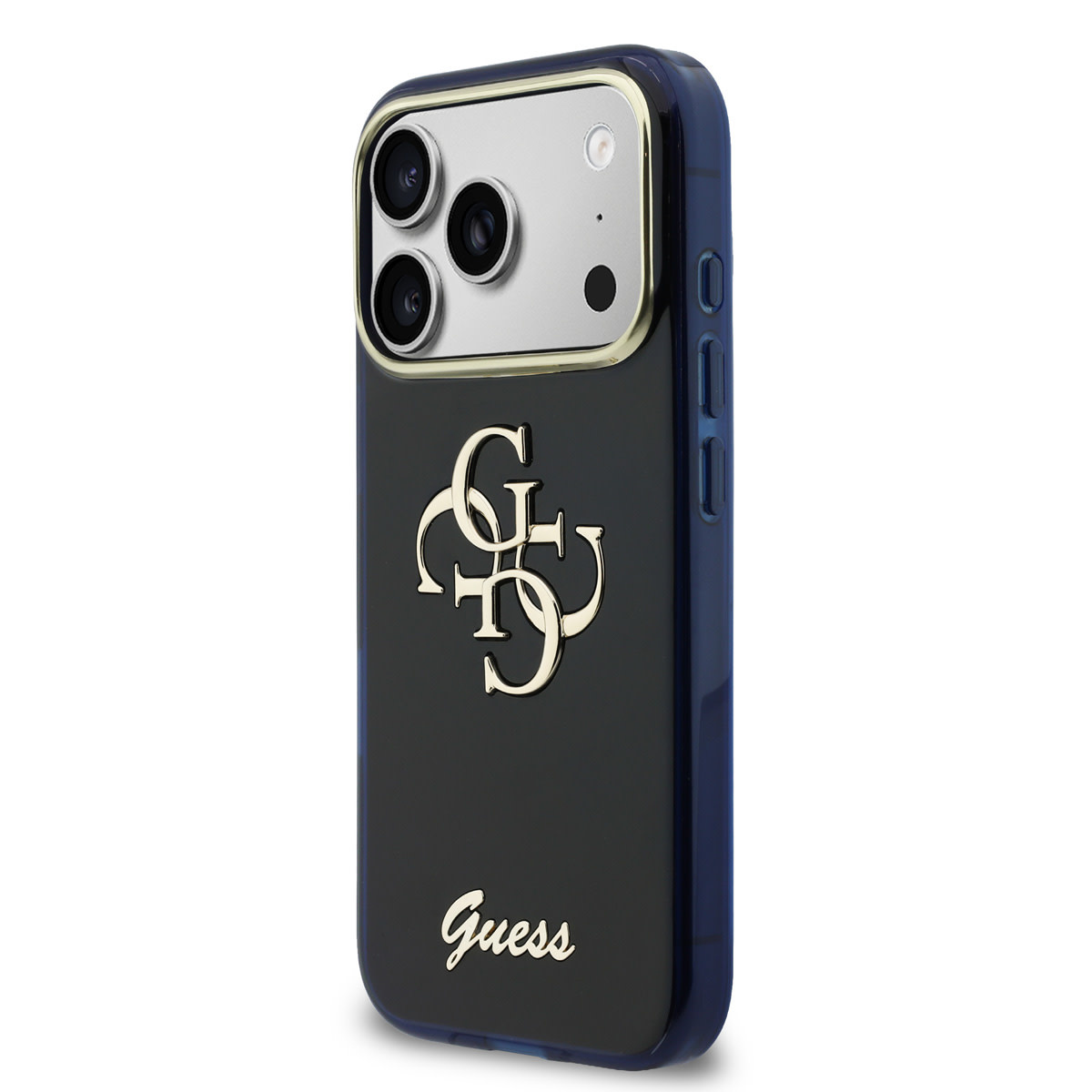 Guess Guess iPhone 17 Pro Max Backcover hoesje - 4G Script Metal Logo - Silver Edge - Navy, foto 2 van 6