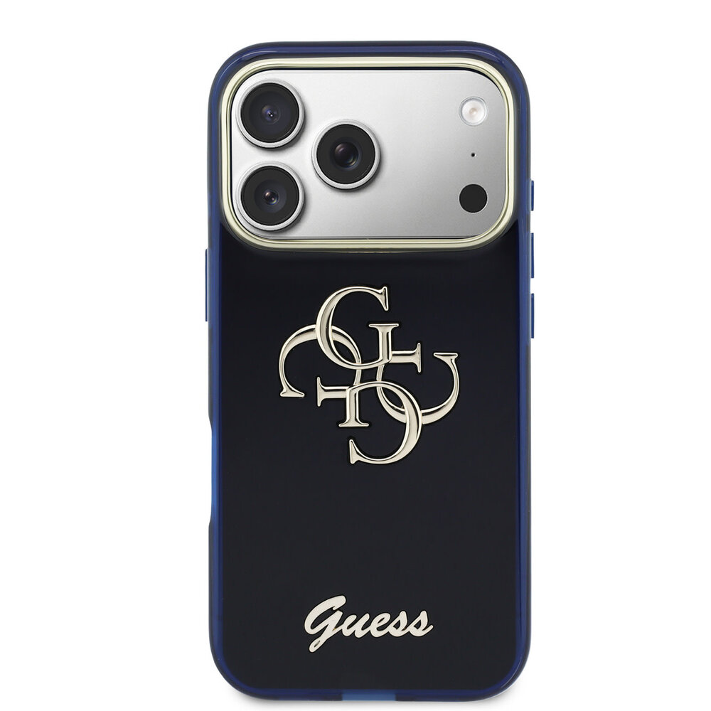 Guess Guess iPhone 17 Pro Max Backcover hoesje - 4G Script Metal Logo - Silver Edge - Navy