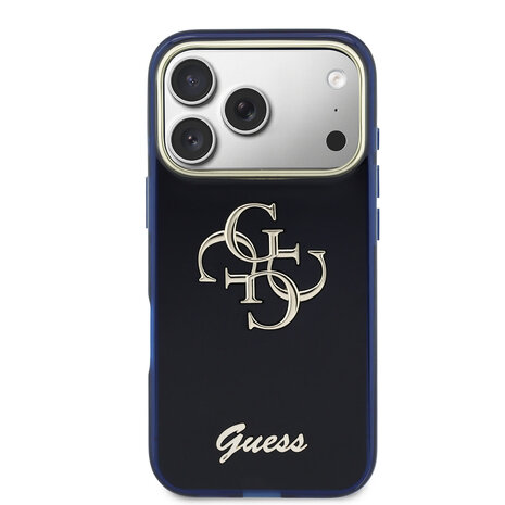 Guess Guess iPhone 17 Pro Max Backcover hoesje - 4G Script Metal Logo - Silver Edge - Navy