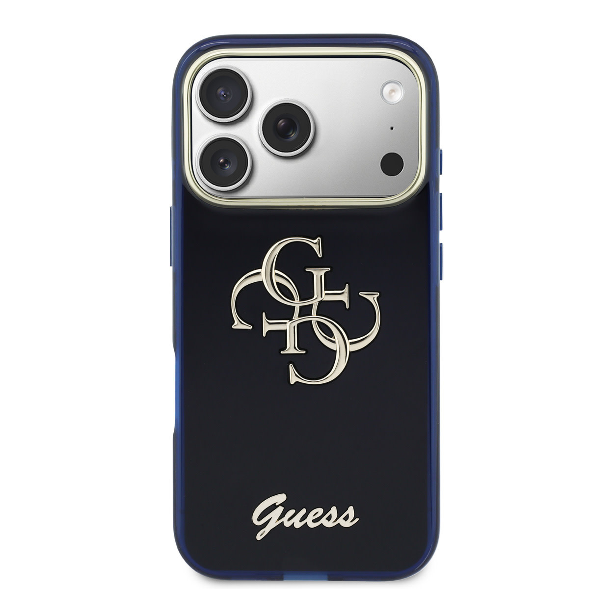 Guess Guess iPhone 17 Pro Max Backcover hoesje - 4G Script Metal Logo - Silver Edge - Navy, foto 3 van 6