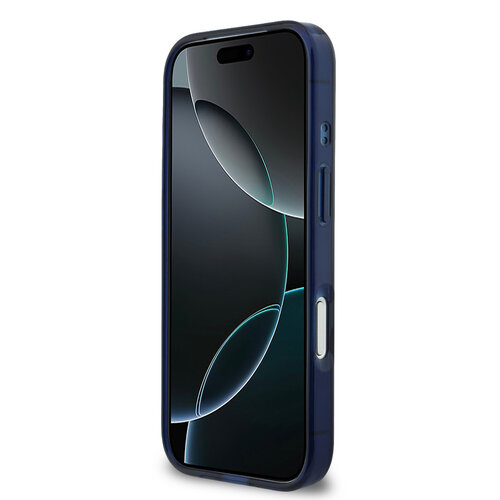 Guess Guess iPhone 17 Pro Max/iPhone 18 Pro Max Coque arrière 4G logo manuscrit métallique Bord argenté - Bleu marine