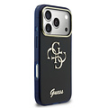 Guess Guess iPhone 17 Pro Max/iPhone 18 Pro Max Handyhülle 4G Schriftzug aus Metall Silberfarbener Rand - Marineblau